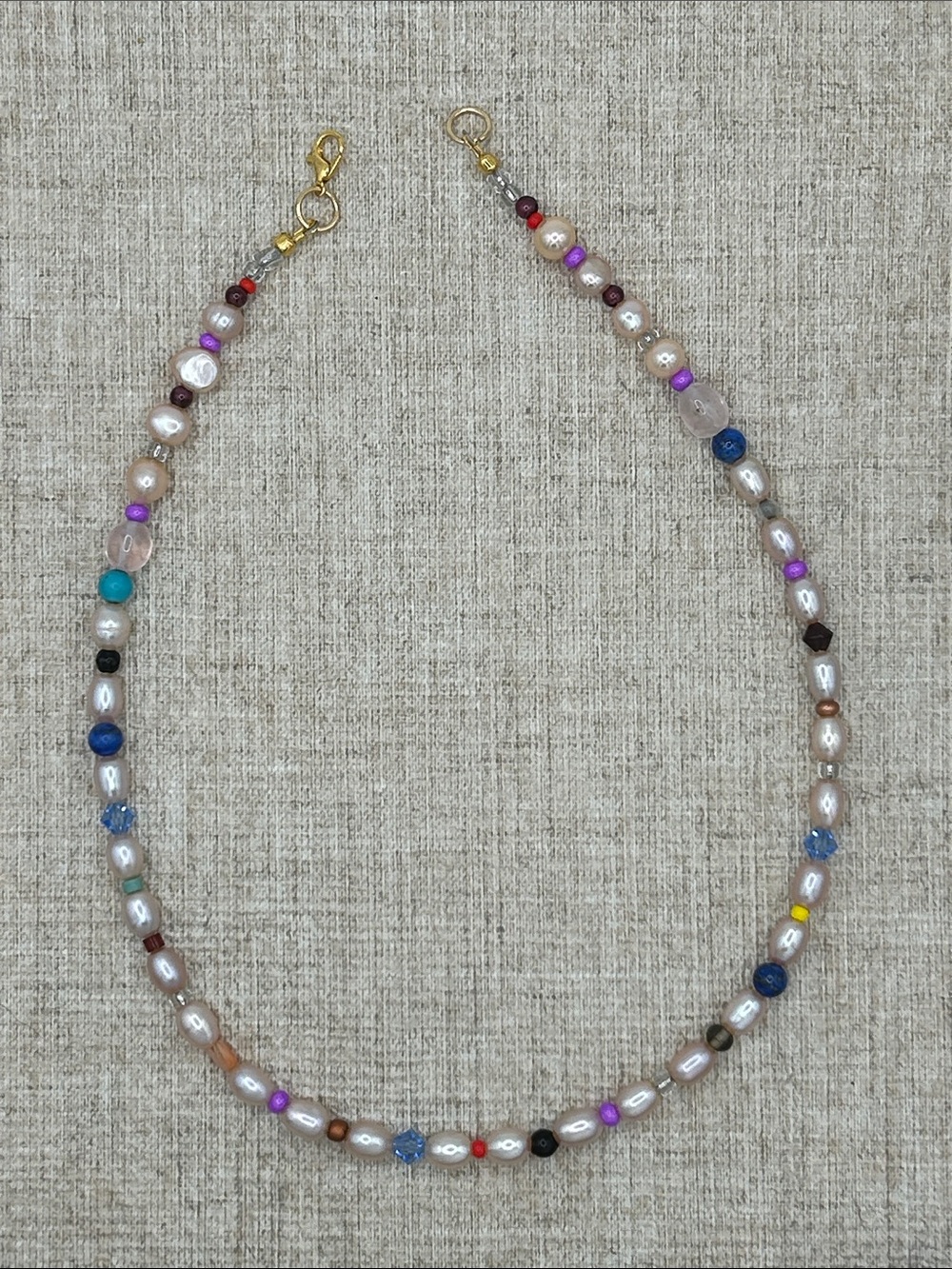 Vintage Blush Pearl Necklace-Lapis Lazuli and Antique Coral-18 inch